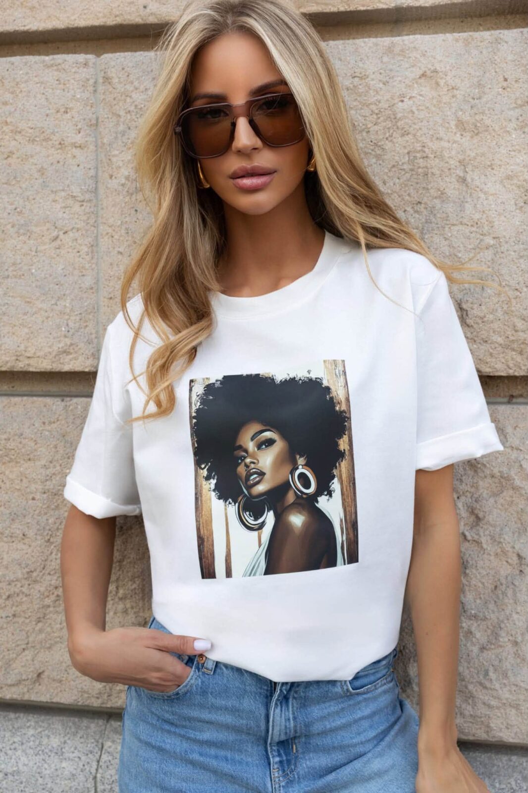 T-shirt Emma print kobieta biały