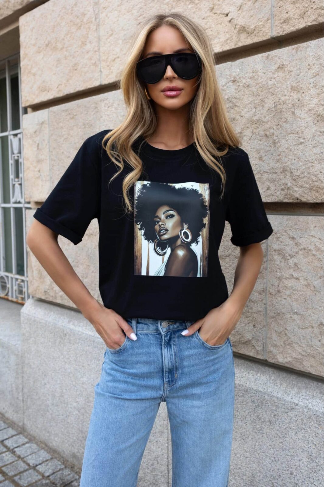 T-shirt Emma print kobieta czarny
